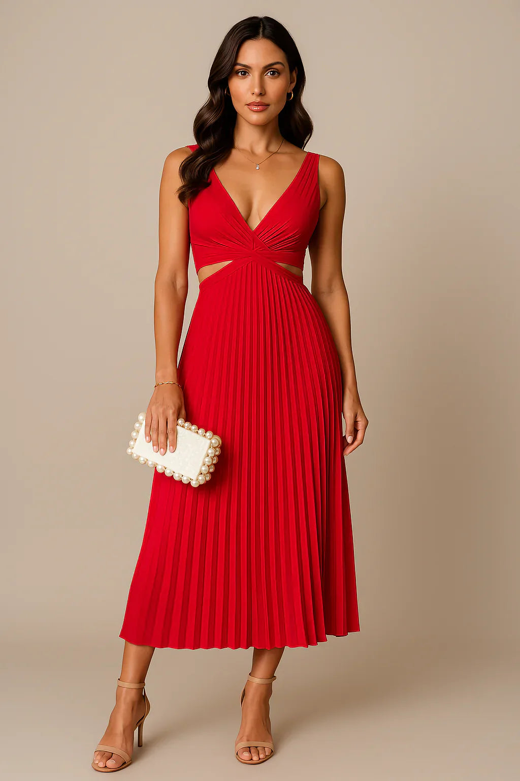 Lotus - Elegant pleated evening midi dress for women
